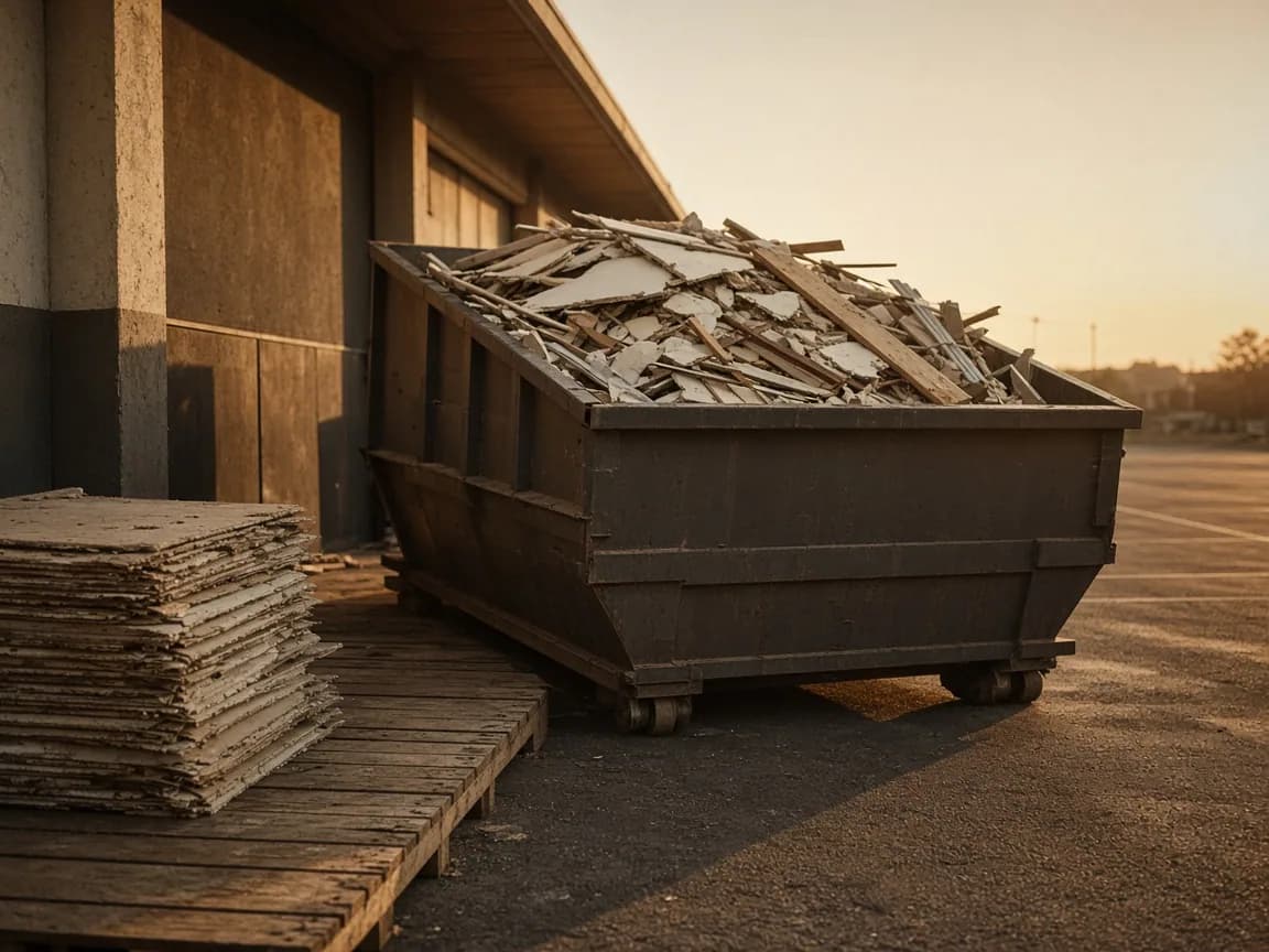 Loading demolition debris into a roll-off container