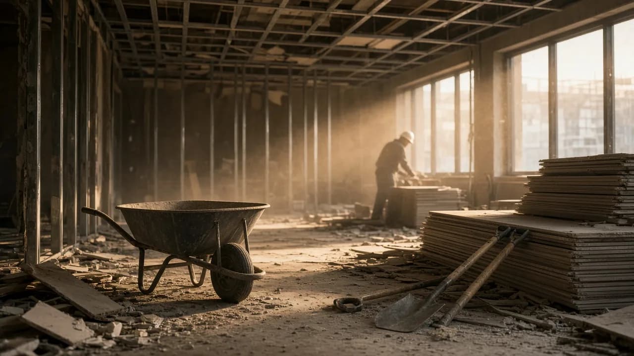 Interior demolition crew stripping out a commercial floor